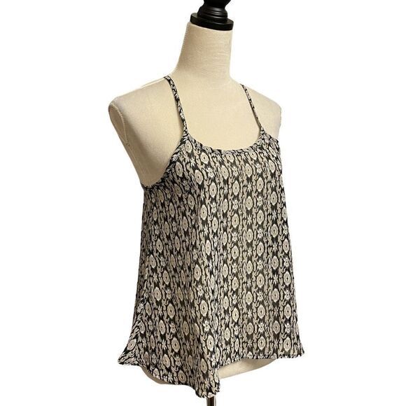 Nabee Black, Cream & White Designed Sheer Racerback Tank Top (Size: Small) - Picture 4 of 11